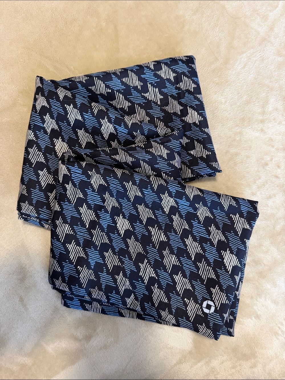 Lands' End Navy Scarf with Light Blue and White Geometric Pattern